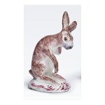 A BOW PORCELAIN FIGURE OF A LEVERET CIRCA 1758-60