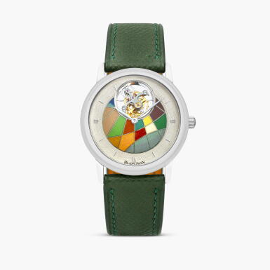 View full screen - View 1 of Lot 2280. Pièce Unique | A unique platinum tourbillon wristwatch with cloisonné enamel dial, Circa 1990.