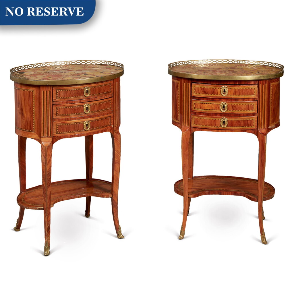 View full screen - View 1 of Lot 86. A Louis XV/XVI Transitional Kingwood and Parquetry Writing Table by Dusautoy, Together with an Identical Center Table, Circa 1770.