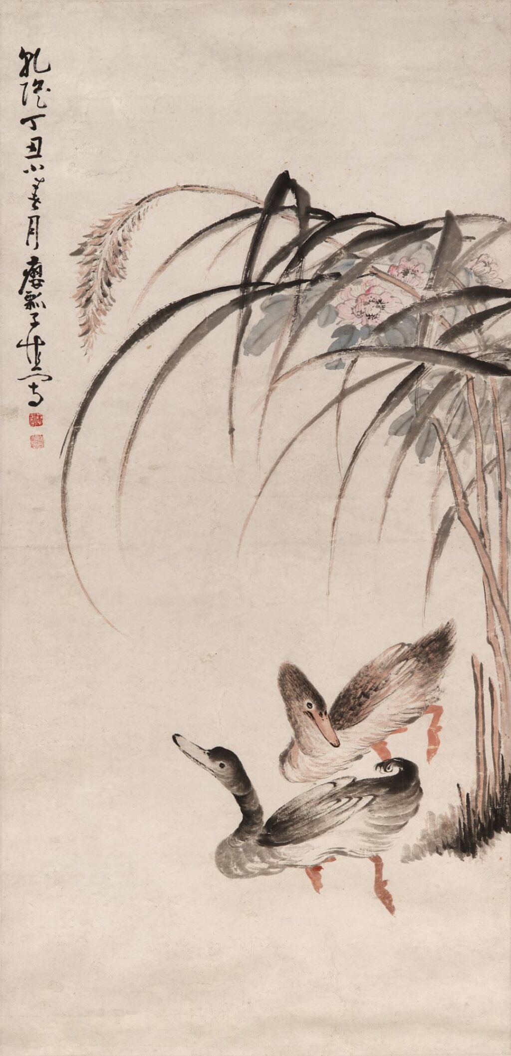 View full screen - View 1 of Lot 2518. Huang Shen 1687-1768 黃慎 | Ducks and Flowers 雙鴨圖.
