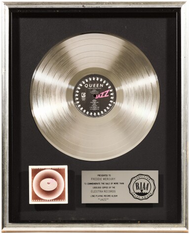 View full screen - View 1 of Lot 199. Queen – Freddie Mercury’s RIAA sales award for Jazz, 1978.