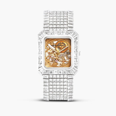 View full screen - View 1 of Lot 2283. Reference 14676BC, Number 1 | A white gold and diamond-set skeletonised bracelet watch, Circa 1990.