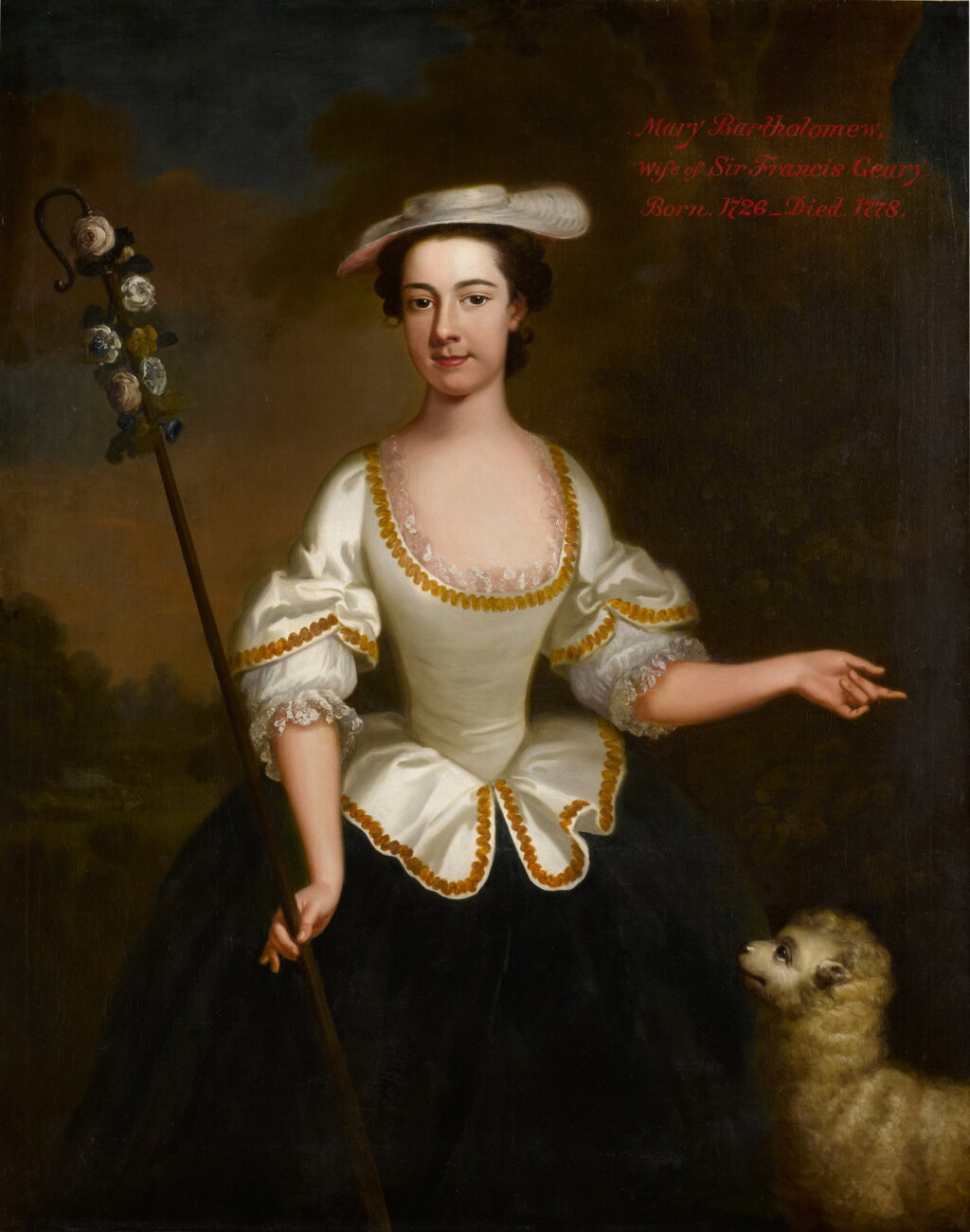 View full screen - View 1 of Lot 23. Portrait of Mary Bartholomew, as a shepherdess, three-quarter-length, holding a crook and with a lamb at her side.