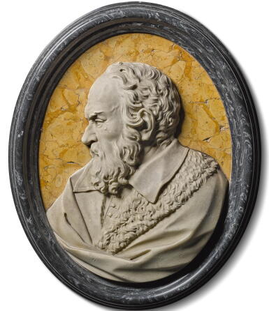 View full screen - View 1 of Lot 75. ATTRIBUTED TO GEROLAMO TICCIATI (1679-1745), ITALIAN, FLORENCE, FIRST HALF 18TH CENTURY | RELIEF WITH THE PROFILE OF A MAN, PROBABLY GALILEO GALILEI (1564-1642).