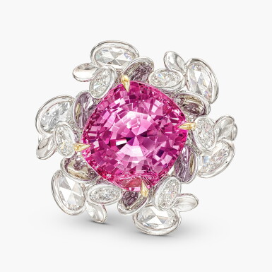 View full screen - View 1 of Lot 1674. Pink Sapphire and Diamond Ring | 10.20克拉 天然「緬甸」未經加熱粉紅色剛玉 配 鑽石 戒指 .