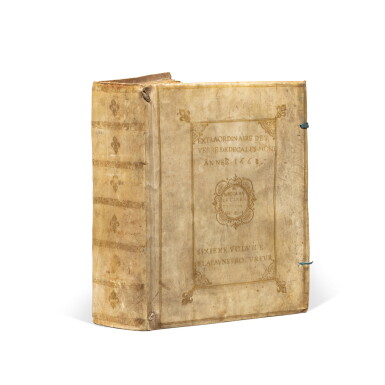 View full screen - View 1 of Lot 43. "Extraordinaire des guerres de deça les monts". Manuscrit, 1668. Reliure hollandaise plein vélin..