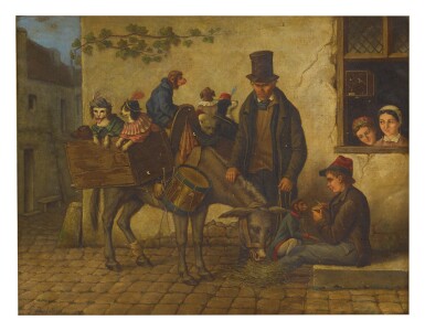 View full screen - View 1 of Lot 66. G. BALDONI | AN ORGAN-GRINDER WITH MONKEYS AND DOGS.
