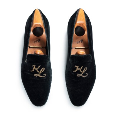 View full screen - View 1 of Lot 36. A pair of John Lobb velvet loafers.