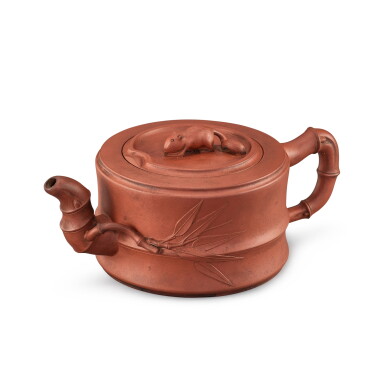 View full screen - View 1 of Lot 2045. A Yixing 'squirrel' teapot and cover, 20th century 二十世紀 宜興紫砂松鼠紐竹節壺 《陳耀珍章》款.