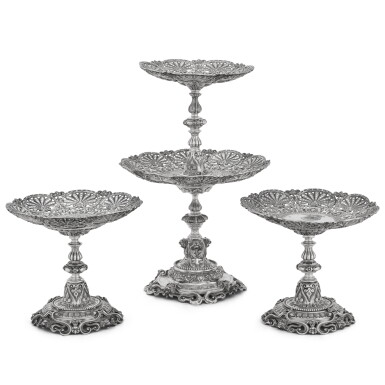 View full screen - View 1 of Lot 177. A suite of Victorian silver comports, Garrard & Co., London, 1862.