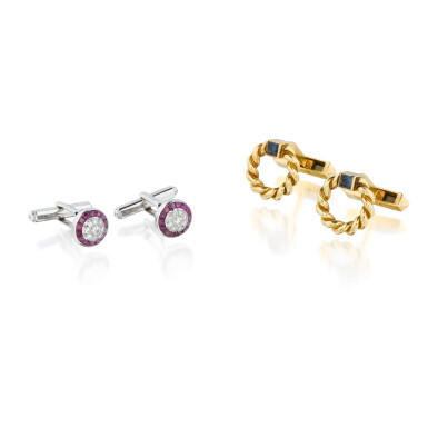 View full screen - View 1 of Lot 285. Attribué à Cartier | Deux paires de boutons de manchette | Two pairs of cufflinks.