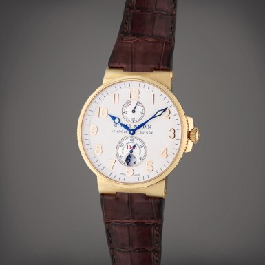 View full screen - View 1 of Lot 480. Reference 266-66 Marine Chronometer | A yellow gold automatic wristwatch with date and power reserve indication, Circa 2010.