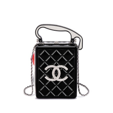 View full screen - View 1 of Lot 635. Limited Edition Black Quilted Plexiglass and Crystal Traffic Light Minaudière Silver Hardware, 2019.