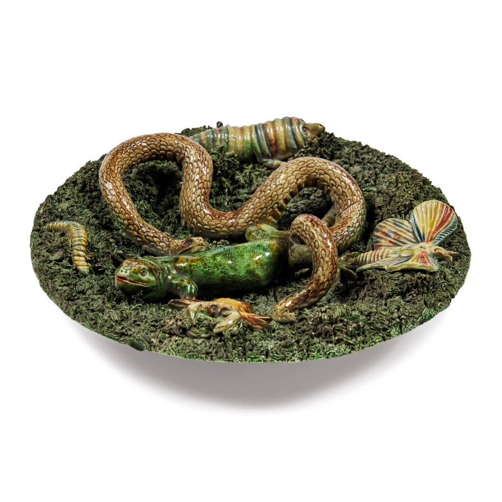 View full screen - View 1 of Lot 279. Five Portuguese Palissy-Style Trompe l'oeil Dishes, Late 19th Century.