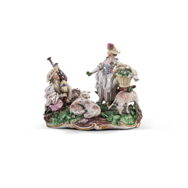 View full screen - View 1 of Lot 700. A Frankenthal porcelain pastoral figure group of a shepherd and shepherdess, circa 1770.