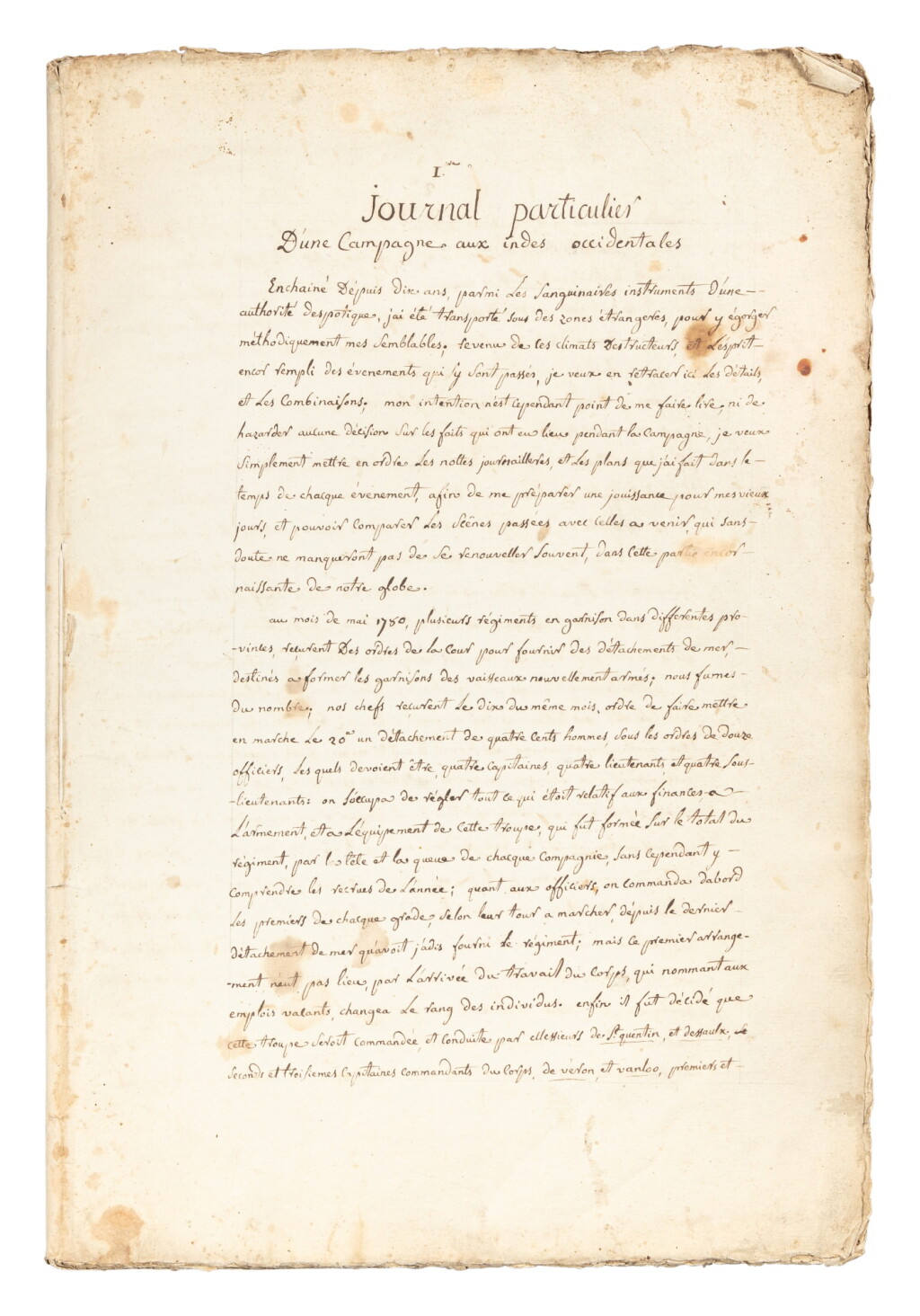 View full screen - View 1 of Lot 226. Journal particulier d'une campagne aux Indes occidentales. Manuscrit illustré de 8 dessins, relatant les préparatifs d'une expédition navale lors de la guerre d'Indépendance des États-Unis..