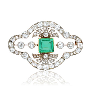 View full screen - View 1 of Lot 646. Emerald and Diamond Brooch.