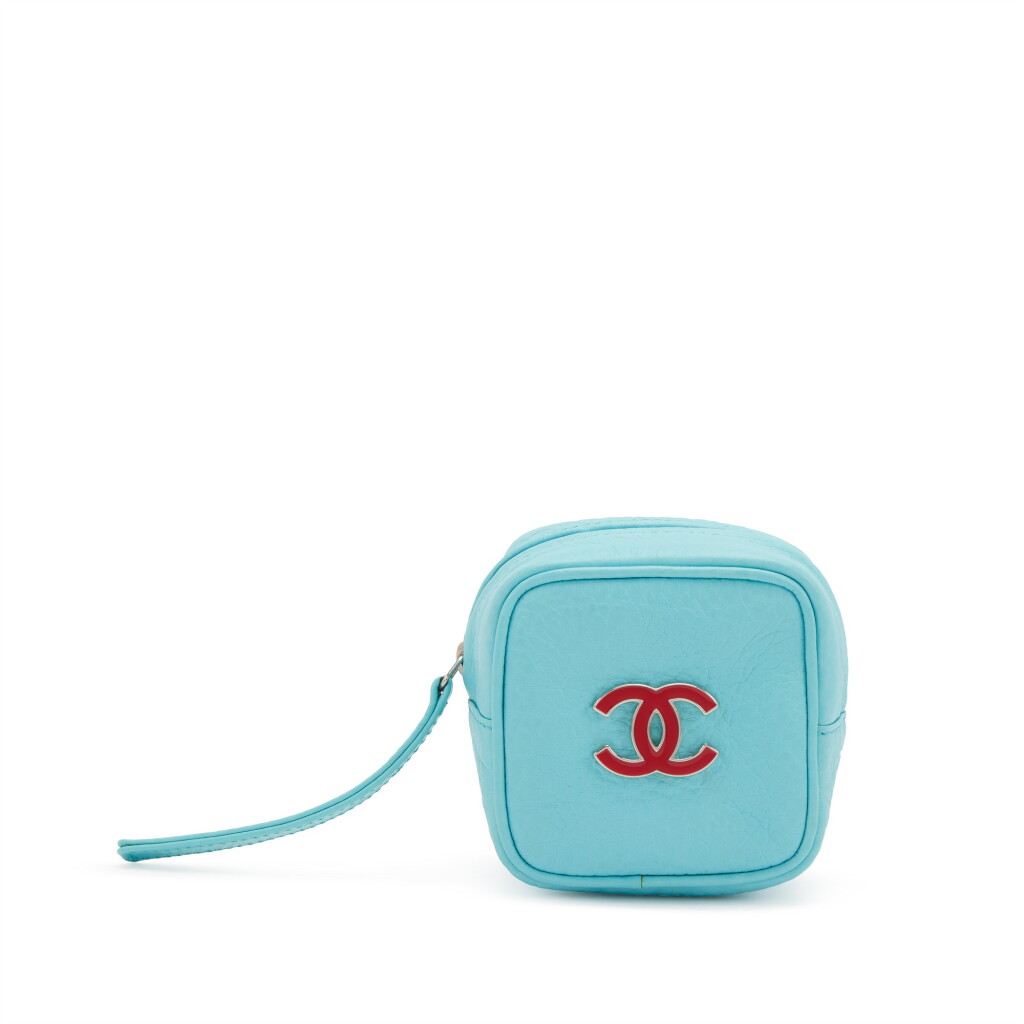 View full screen - View 1 of Lot 84. Turquoise Leather CC Cube Pouch Silver and Red Enamel Hardware, 2003-2004.