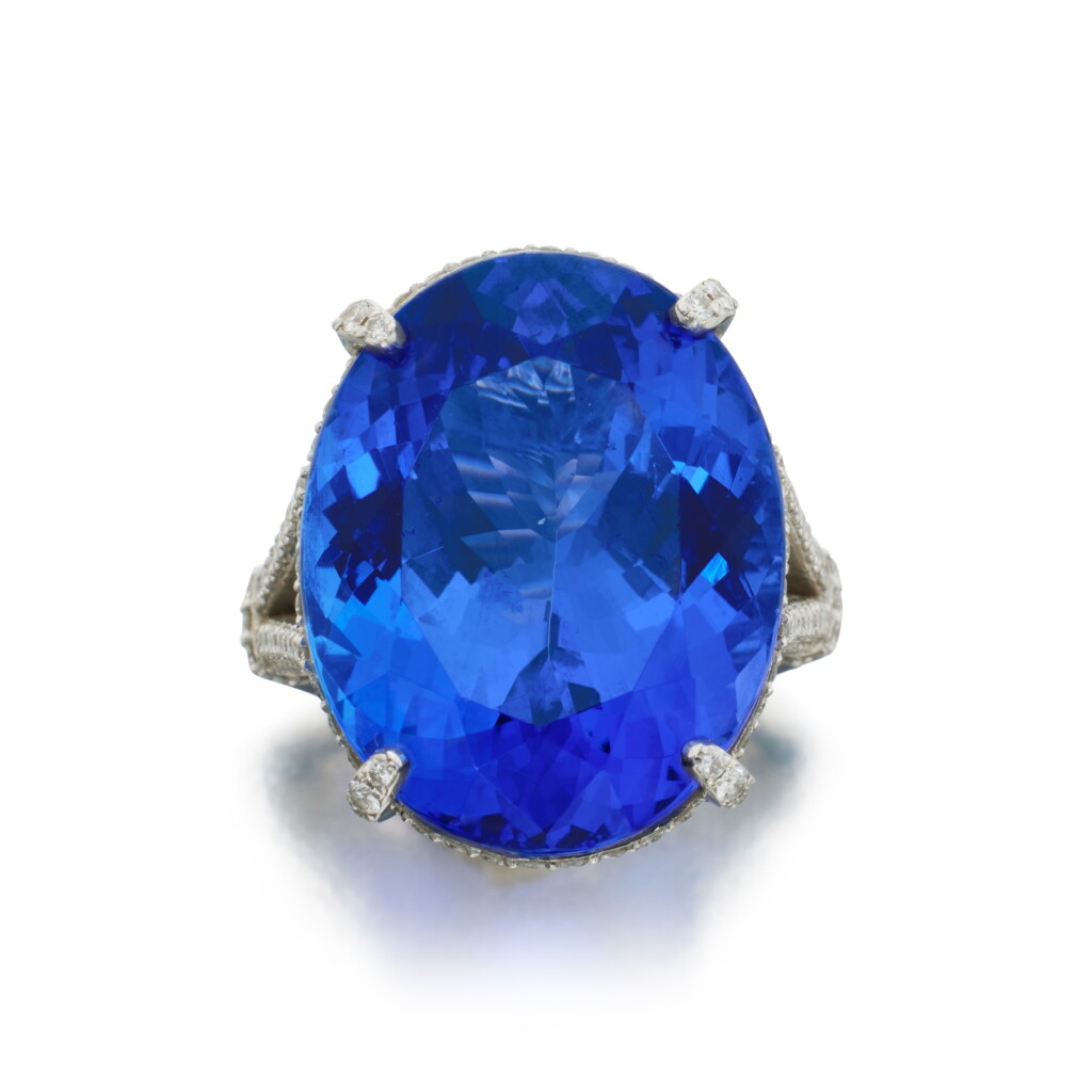 View full screen - View 1 of Lot 412. Tanzanite and Diamond Ring.