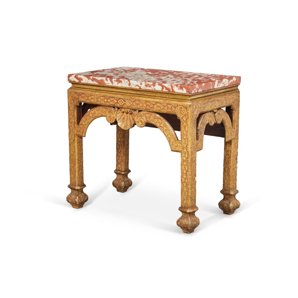 View full screen - View 1 of Lot 280. A George I Style Giltwood and Gilt Gesso Side Table after the model by James Moore, 20th Century.