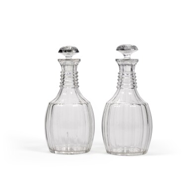 View full screen - View 1 of Lot 25. A PAIR OF REGENCY CUT-GLASS DECANTERS AND STOPPERS, CIRCA 1815.