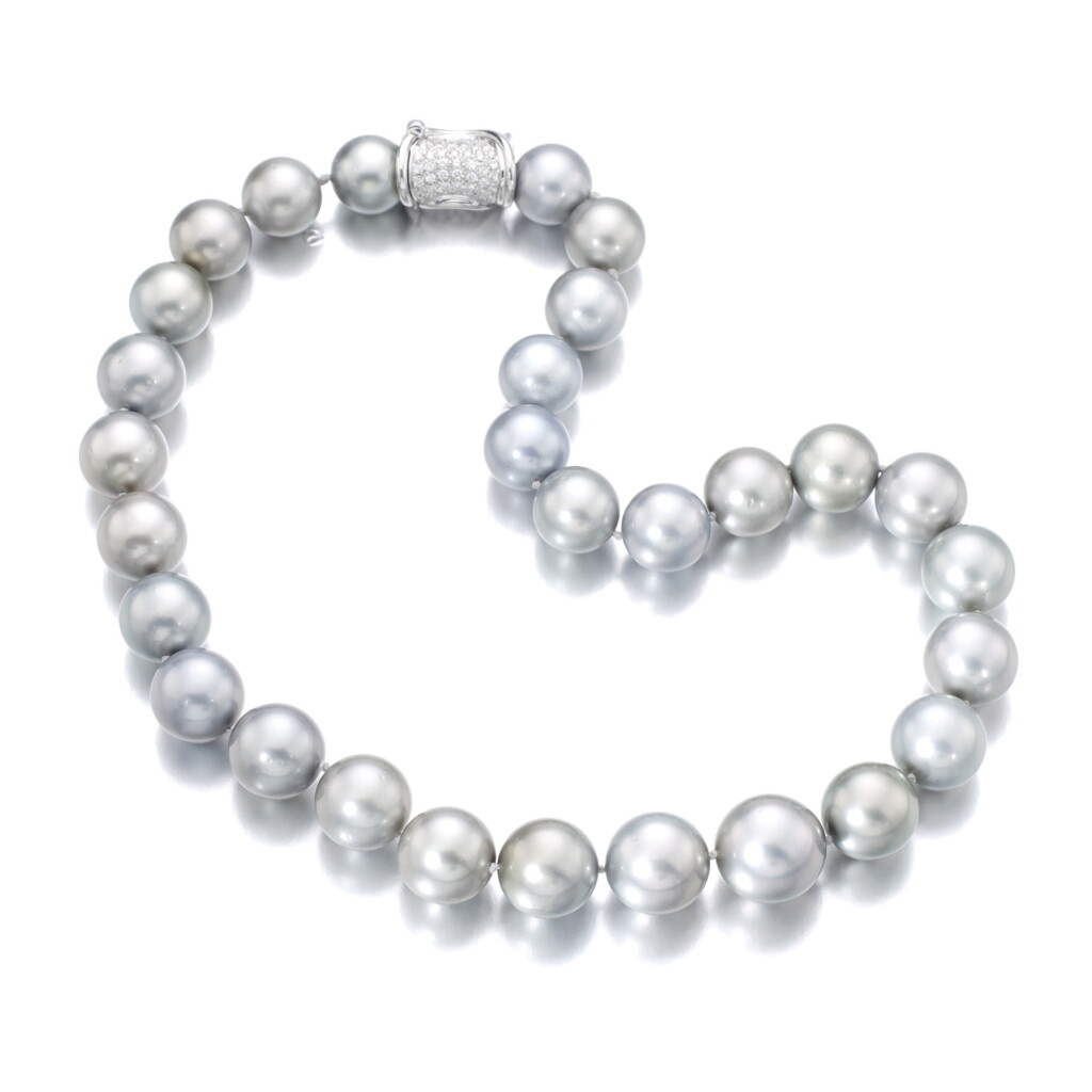 View full screen - View 1 of Lot 90. CULTURED PEARL AND DIAMOND NECKLACE.