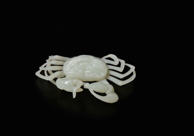View full screen - View 1 of Lot 444. A white jade carving of a crab, Qing dynasty, Qianlong period | 清乾隆 白玉雕歲歲和諧擺件.