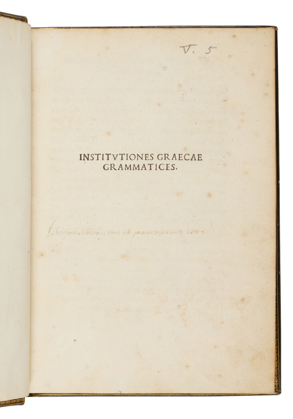 View full screen - View 1 of Lot 52. Bolzanio, Institutiones graecae grammatices, Venice, Aldus, 1497, navy morocco by Kalthoeber.