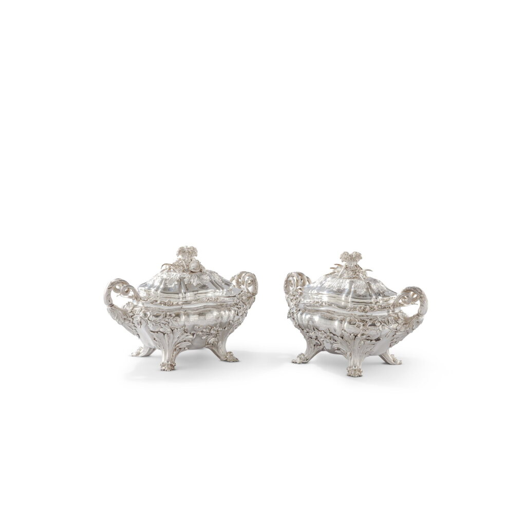 View full screen - View 1 of Lot 619. A pair of George IV silver soup tureens, Edward, Edward Jnr, John & William Barnard, London, 1830.