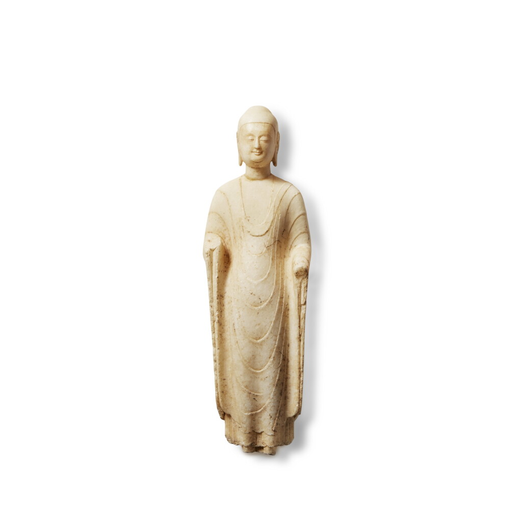 View full screen - View 1 of Lot 188. A white marble standing figure of Shakyamuni Buddha, Tang dynasty.