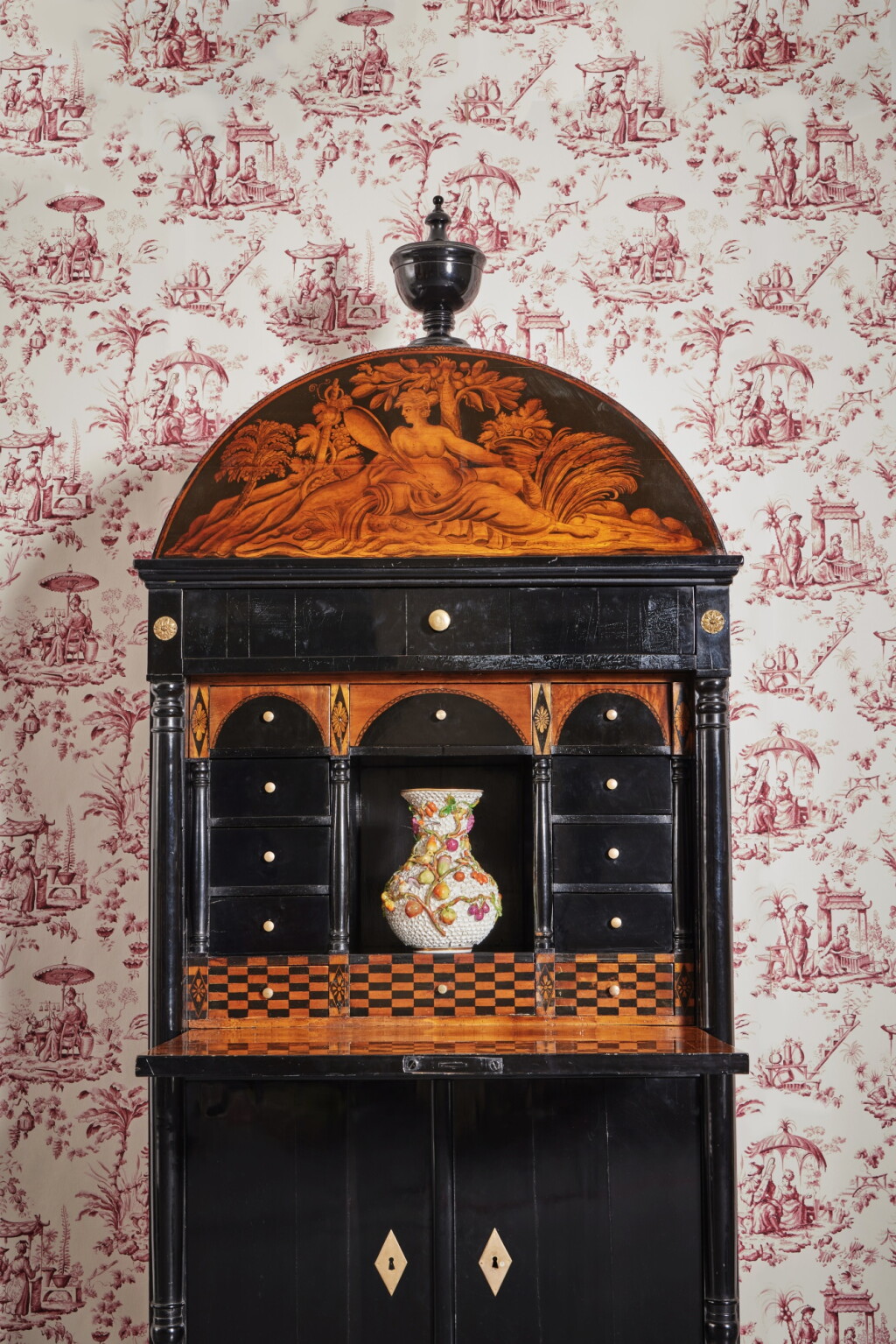 View full screen - View 1 of Lot 548. A Viennese Neoclassical Ebonized Pearwood Penwork Secretaire, Circa 1815.