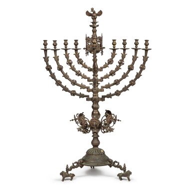 View full screen - View 1 of Lot 51. A Monumental Bronze Hanukkah Lamp, probably Polish, 19th century.