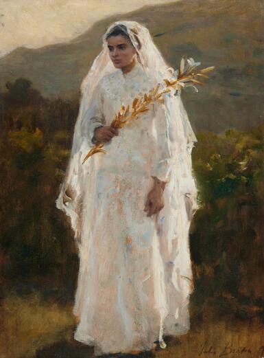 View full screen - View 1 of Lot 404. Jeune fille en blanc portant un lys (Young Girl in White Carrying a Lily).