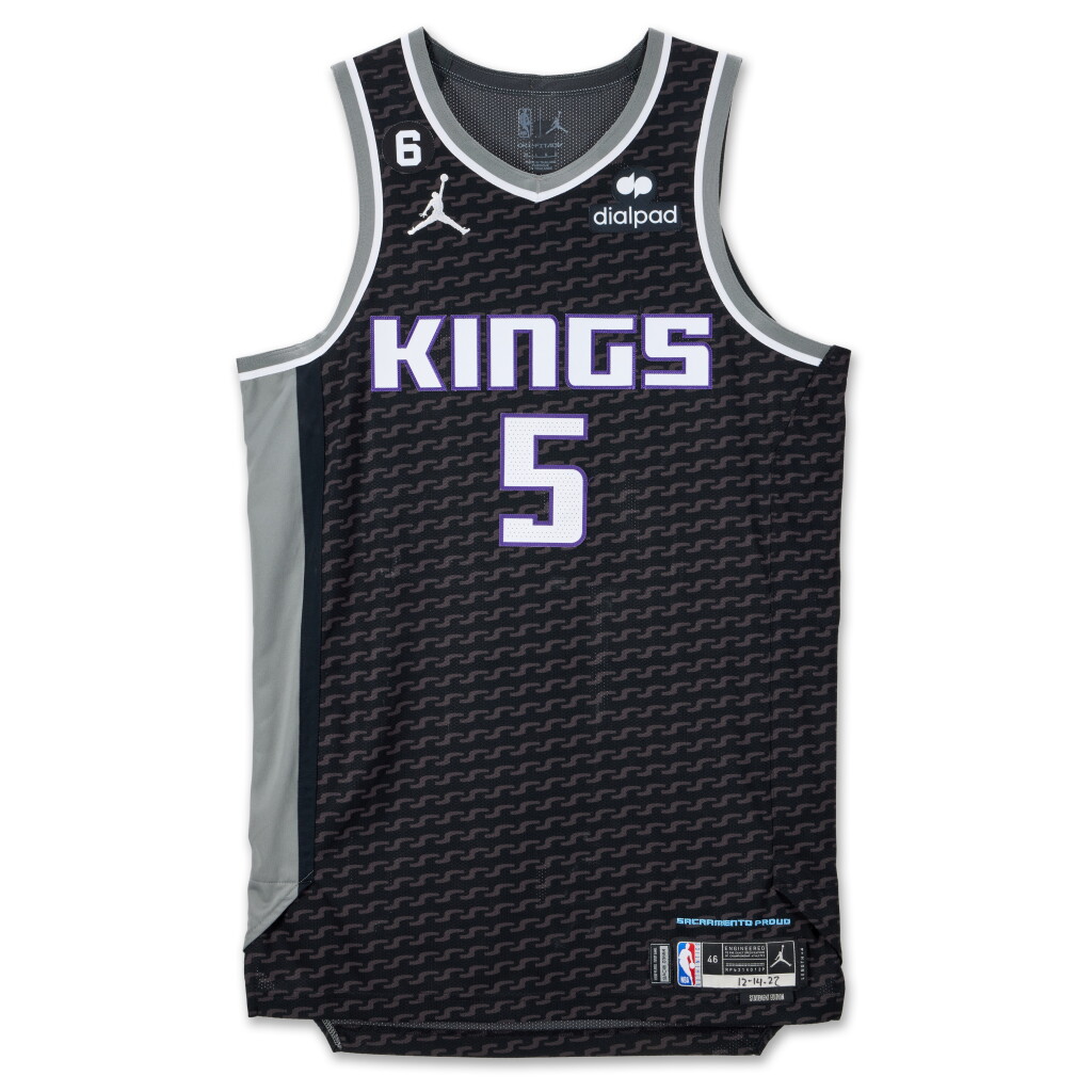 View full screen - View 1 of Lot 60. De’Aaron Fox Sacramento Kings 2022-2023 NBA Game Worn Away Jersey.