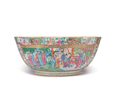 View full screen - View 1 of Lot 1940. A MASSIVE CANTON FAMILLE-ROSE CHRISTENING BOWL, QING DYNASTY, MID-19TH CENTURY | 清十九世紀中期 廣彩人物圖大盌.