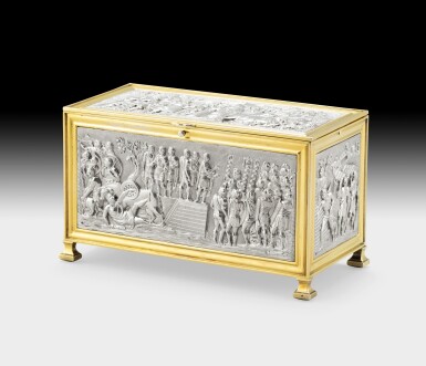 View full screen - View 1 of Lot 299. A French parcel-gilt silver casket, Louis Ruchman, Paris, 1819-1838 | Coffret en argent et vermeil par Louis Ruchman, Paris, 1819-1838.