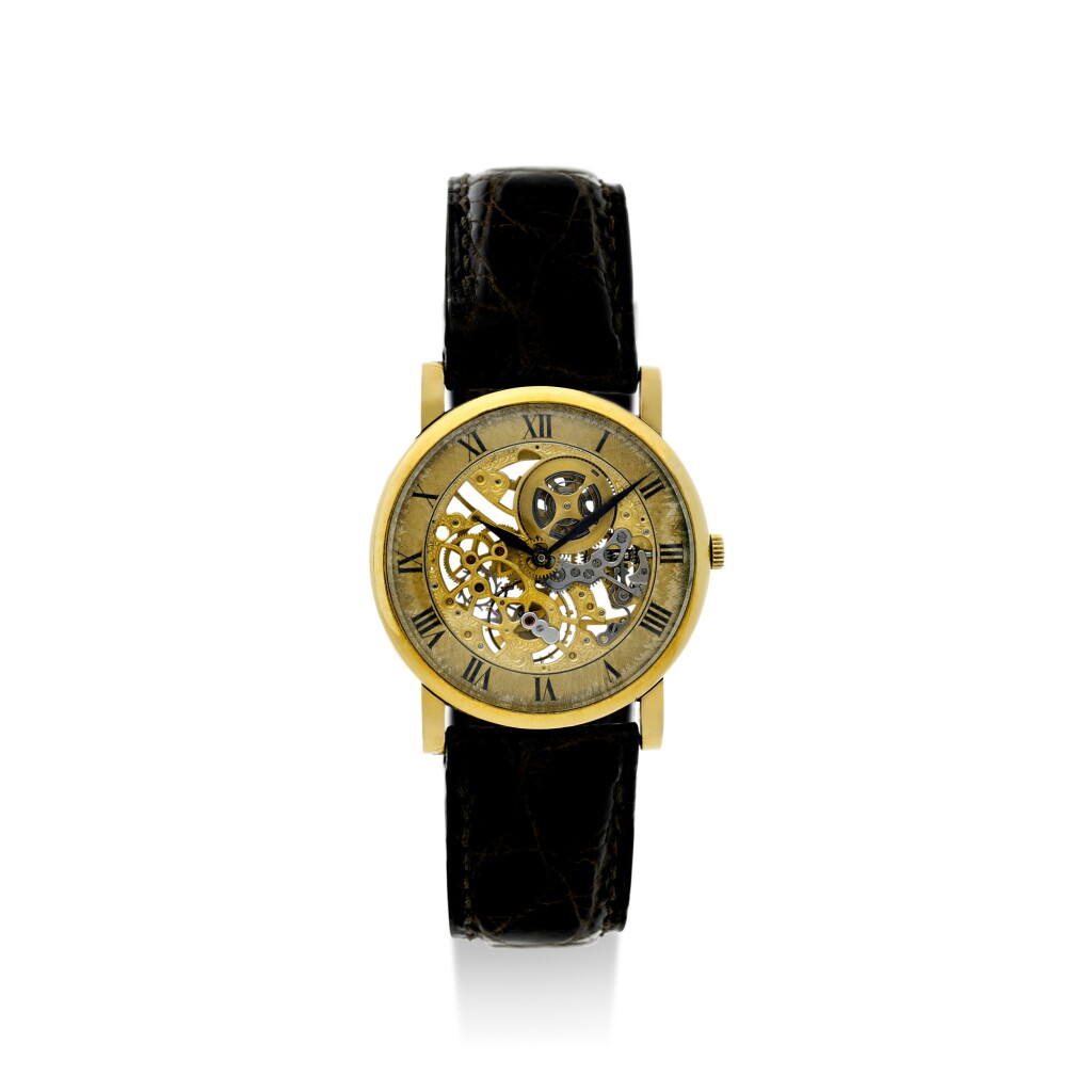 View full screen - View 1 of Lot 555. AUDEMARS PIGUET | A YELLOW GOLD SEMI-SKELETONIZED WRISTWATCH, CIRCA 1975.