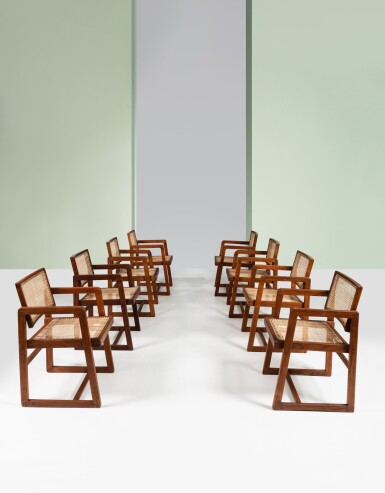 View full screen - View 1 of Lot 60. Suite de huit chaises dites Cane Seat Cane Back Office Chair .
