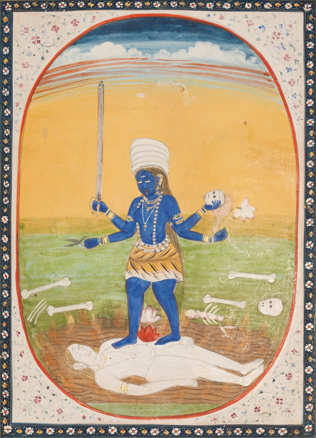 View full screen - View 1 of Lot 391. Chamunda Standing on a Prostrate Shiva, India, Pahari, possibly Mandi, circa 1840.