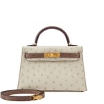 Beton and Gris Tourterelle Ostrich Mini Kelly II 20 HSS Gold Hardware, 2022