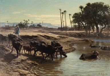 View full screen - View 1 of Lot 125. LÉON BELLY | BUFFALOES BATHING IN THE NILE.