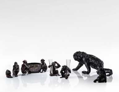 View full screen - View 1 of Lot 51. A group of six bronze monkeys, Japan, Meiji period.