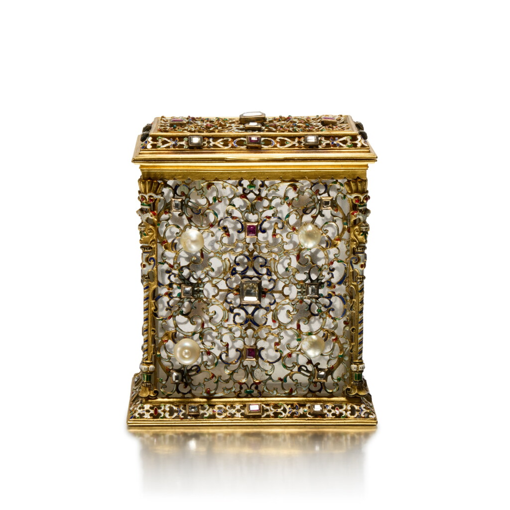 View full screen - View 1 of Lot 525. A Renaissance-Style Glass Casket with Enamelled Gold Mounts, 19th Century.