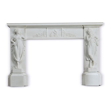 View full screen - View 1 of Lot 1753. VERY FINE AND RARE NEOCLASSICAL FIGURAL WHITE MARBLE MANTEL SURROUND, SECOND-QUARTER 19TH CENTURY.
