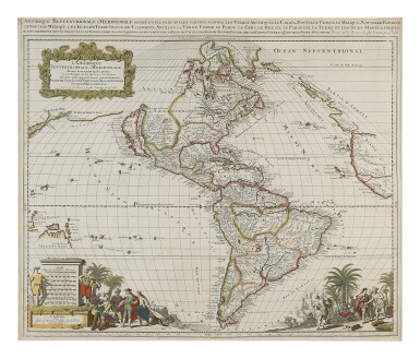View full screen - View 1 of Lot 26. Valk, Gerard | A map of the Americas from the late Dutch period.