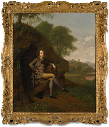 View full screen - View 1 of Lot 175. ARTHUR DEVIS | PORTRAIT OF A GENTLEMAN, POSSIBLY THE REVEREND WILLIAM OF DIGBY, OF LANDENSTOWN, COUNTRY KILDARE, FULL-LENGTH, SEATED BENEATH A TREE, A GUN AND PHEASANT BY HIS SIDE.