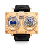 MB&F | HOROLOGICAL MACHINE N°2, REFERENCE 20.DRRT | A LIMITED EDITION PINK GOLD AND TITANIUM JUMPING HOUR WRISTWATCH WITH RETROGRADE DATE AND MOON PHASES, CIRCA 2009 | Horological Machine N°2 型號20.DRRT 限量版粉紅金及鈦金屬跳時腕錶,備逆跳日期及月相顯示,約2009年製