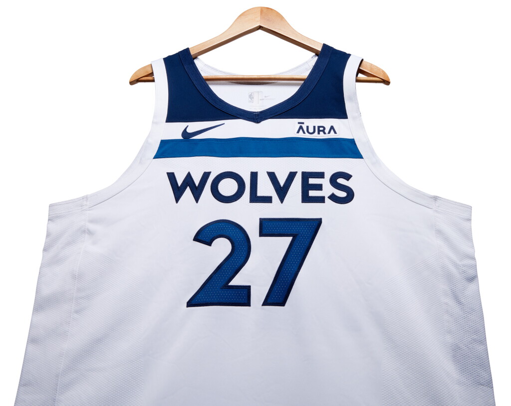 View full screen - View 1 of Lot 83. Rudy Gobert Minnesota Timberwolves 2024 NBA Playoffs Western Conference Finals Game Worn Association Edition Jersey | Game 4 | Double-Double | Matched to 10 Games .