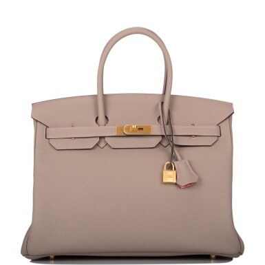View full screen - View 1 of Lot 65. HERMÈS | HORSESHOE STAMP (HSS) BICOLOR GRIS TOURTERELLE AND ROSE CONFETTI BIRKIN 35CM OF TOGO LEATHER WITH BRUSHED GOLD HARDWARE.