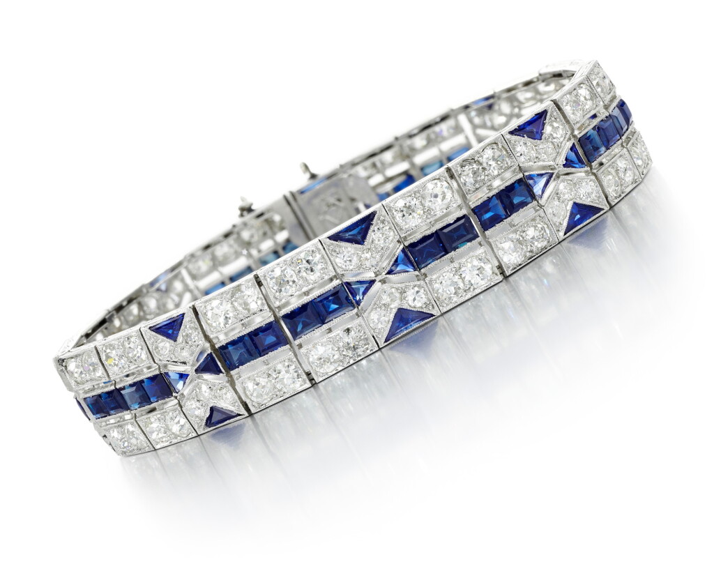View full screen - View 1 of Lot 210. SAPPHIRE AND DIAMOND BRACELET.